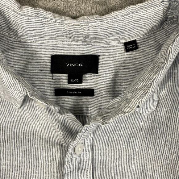 Vince Men's XL Classic Fit Striped Button Up 100% Linen Quiet Luxury - Picture 3 of 10
